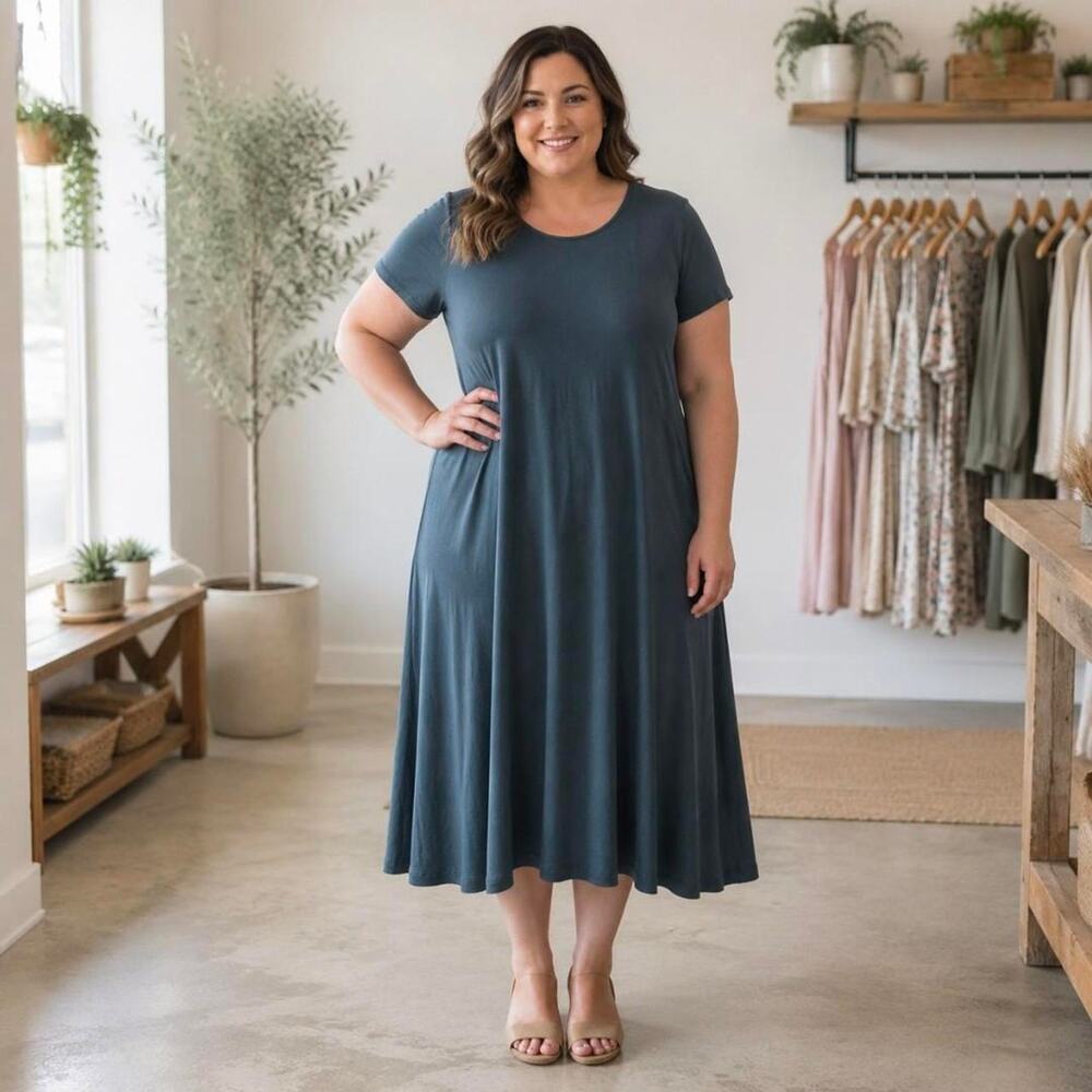 Old navy xl blue green relaxed midi dress